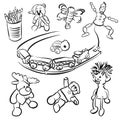 Doodles of Toddlers playing Toys Royalty Free Stock Photo