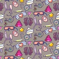 Doodles vector icons seamless pattern. Royalty Free Stock Photo