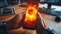 Doomscrolling. Phone that is exploding from bad news. Surfing negative information in smartphone