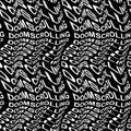 DOOMSCROLLING word warped, distorted, repeated, and arranged into seamless pattern background