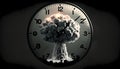 Doomsday Clock, nuclear war. Countdown to midnight, atomic bomb explosion. Apocalypse. Generative AI