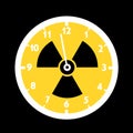 Doomsday clock with symbol of nuclear and atomic radiactivity