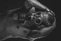 Doomsday. A man in a gas mask in the smoke. artistic background Royalty Free Stock Photo