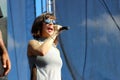 Doomtree - Dessa in concert at Eaux Claires Festival Royalty Free Stock Photo