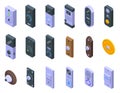 Door bell icons set isometric vector. Home building Royalty Free Stock Photo