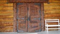door. Big Double Arch Door. old wooden Front Door of a Traditional European Town House. Old entrance door in a small Royalty Free Stock Photo