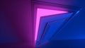 Door in a bright pink vivid neon room opens and fills the space with bright colorful light. Fills the dark space. 3D render openin