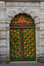 Door of the Brotherhood of Blackheads. Tallinn, Estonia. Old beautiful door with decor in the old town
