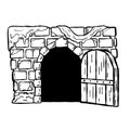 Door of castle. Entrance to fairy tale fortress or stone medieval old wall Royalty Free Stock Photo