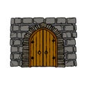 Door of castle. Entrance to fairy tale fortress or stone medieval old wall. Royalty Free Stock Photo