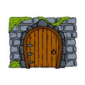 Door of castle. Entrance to fairy tale fortress or stone medieval old wall Royalty Free Stock Photo