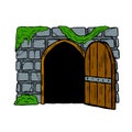 Door of castle. Entrance to fairy tale fortress or stone medieval old wall. Royalty Free Stock Photo