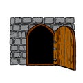 Door of castle. Entrance to fairy tale fortress or stone medieval old wall. Royalty Free Stock Photo