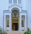 Door of the Church of Saint Nicholas - Tabacu in Bucharest, Romania. Royalty Free Stock Photo