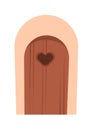 Door is closed. Doorway of house or apartment. Entrance is outside. Arch. Cheerful fairy tale cartoon style. Isolated on