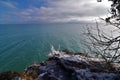 Door county wisconsin sturgeon bay whitefish dunes state park in winter frozen ice formations on the rocky shores