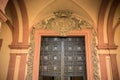 Door design on a ochre ceiling in Alcazar, Seville, Spain, Europe