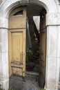 Door of destroyed building after the earthquake Royalty Free Stock Photo