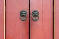 Door detail with brass lion door knockers close up, Buddha Tooth Relic Temple and Museum, Chinatown, Singapore, Asia Royalty Free Stock Photo