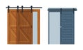 Door Facade in Vintage Style as Vertical Hinged Building Entry Vector Set