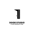 Door film maker logo design. Film strip with door vector illustration for movie studio production graphic template