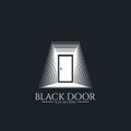 door gate logo for home entrance. minimal wood black house doorway or real estate business. architecture or urban city skyline.