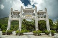 Door gate and walk way at Ngong Ping Village in Chinese style, Hong Kong. June 2018