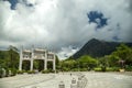 Door gate and walk way at Ngong Ping Village in Chinese style, Hong Kong. June 2018