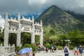 Door gate and walk way at Ngong Ping Village in Chinese style, Hong Kong. June 2018