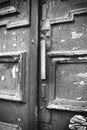 Door handle on an antique wooden door