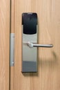 A door handle close up at the hotel room. Royalty Free Stock Photo