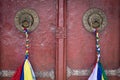 Door handle of gate door of Tibetan Buddhist monastery. Ladakh, India Royalty Free Stock Photo