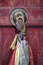 Door handle of gate door of gompa in tibetan buddhist monastery. Ladakh, Jammu Kashmir, India Royalty Free Stock Photo