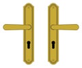 Door handle, gold, brass, true to scale, classic style, left and right, scalable, customizable. Architectural drawing