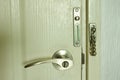 Door with handle and locked hoop chain in home