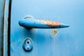 Door handle of an old truck in blue Royalty Free Stock Photo