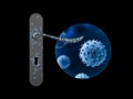 Door handle. Viruses spread from surface to human.