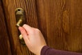 Door handle and wooden door Royalty Free Stock Photo