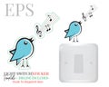 Singing bird silhouette, vector. Light switch sticker. Blue Bird illustration isolated on white background. Wall decals