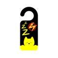 Door Hanger black icon, template. Kitty is sleeping. Do not Wake. Tag for room in hotel or resort icon isolated on white. For info