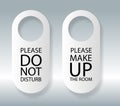 Door hanger.vector do not disturb and make up the room please hotel hanger signs Royalty Free Stock Photo