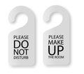 Door hanger.vector do not disturb and make up the room please hotel hanger signs Royalty Free Stock Photo