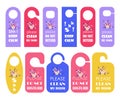 Door hangers set vector. Colorful paper, plastic, cardboard door lock cards with tropical flowers, leaves. Don`t disturb Royalty Free Stock Photo