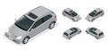 3-door Hatchback car . Vector isometric icons set.