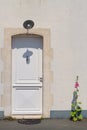 Door with Hollyhocks