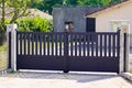 Door home grey aluminum house portal panel in street view