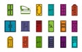 Door icon set, color outline style