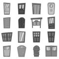 Door icons set in black monochrome style