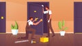 Door Installing Flat Illustration