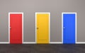 Three Closed Doors in the Room Royalty Free Stock Photo